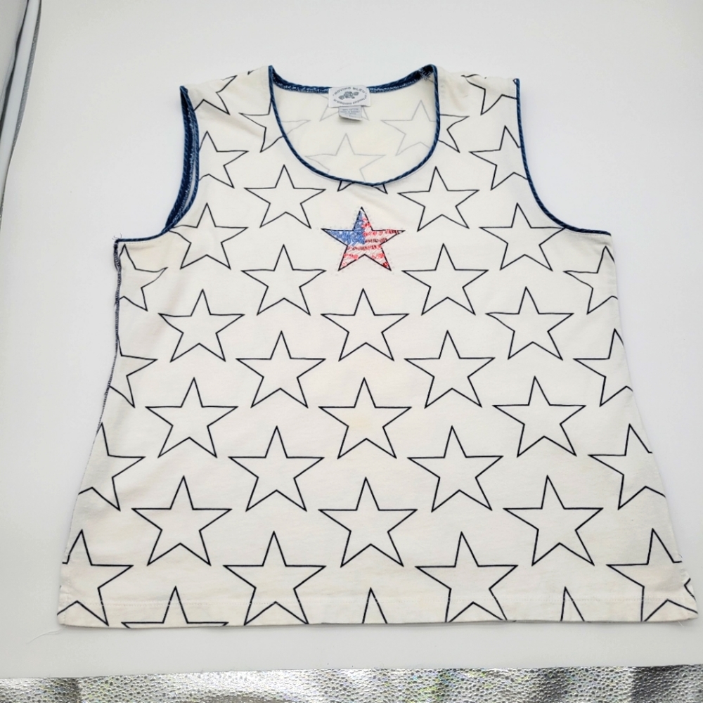 Moving Bleu Beaded Patriotic Sleeveless Tank Top‎ Sz L